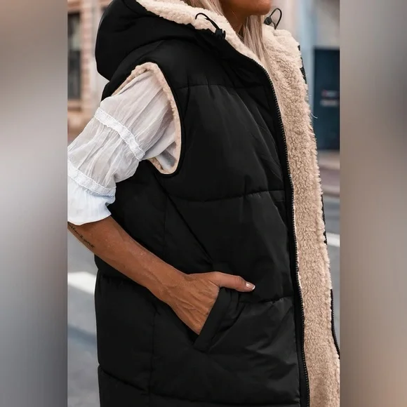 Zip-Up Longline Hooded Vest